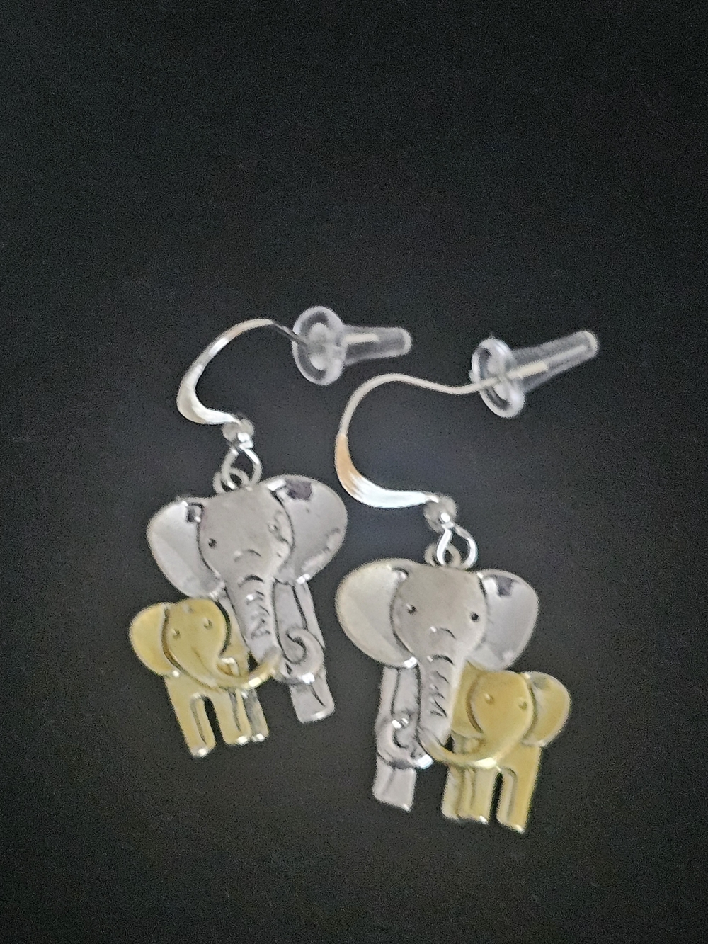 Kids Elephant Dangle Earrings - Silver and Gold